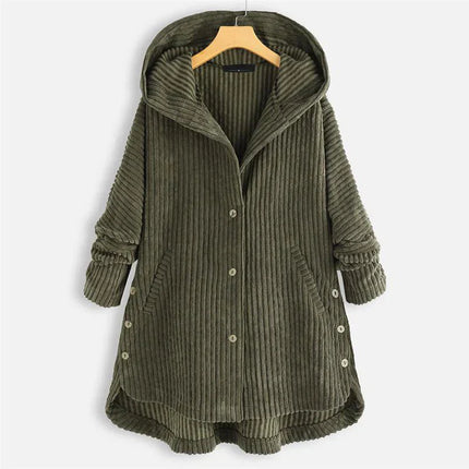 Cecily | Hooded Ribbed Coat Green Coat