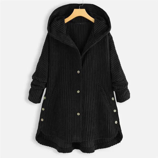 Cecily | Hooded Ribbed Coat Black Coat