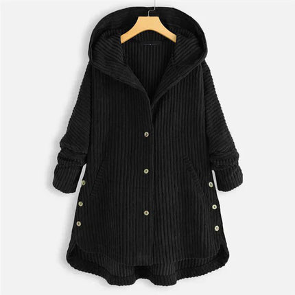 Cecily | Hooded Ribbed Coat Black Coat