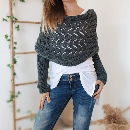Elegant Off-Shoulder Knitted Wrap Sweater Dark grey One size Sweaters