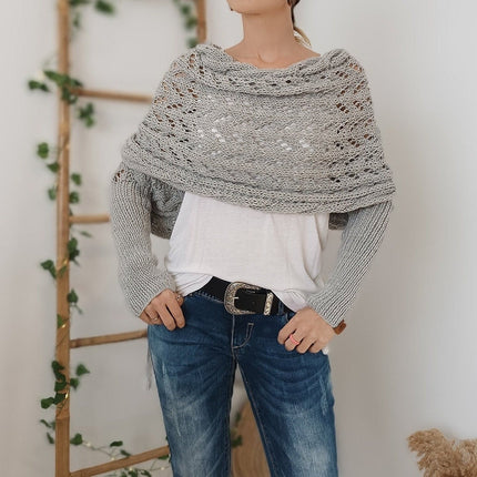 Elegant Off-Shoulder Knitted Wrap Sweater Light grey One size Sweaters
