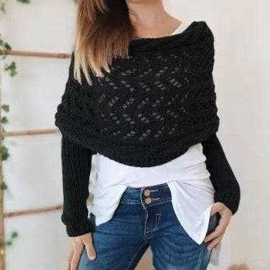 Elegant Off-Shoulder Knitted Wrap Sweater Black One size Sweaters