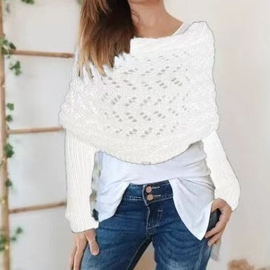 Elegant Off-Shoulder Knitted Wrap Sweater White One size Sweaters