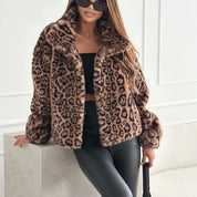 Leopard Print Plush Short Jacket Brown Leopard Print Plush Short Jacket
