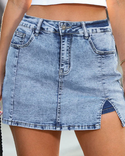 Women's High Waisted Slit Denim Skirt for Effortless Style Blue Shorts