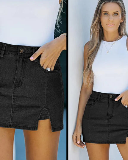 Women's High Waisted Slit Denim Skirt for Effortless Style Black Shorts