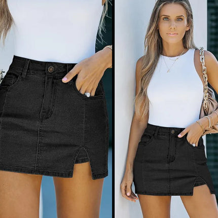 Women's High Waisted Slit Denim Skirt for Effortless Style Black Shorts