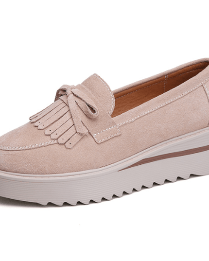 Comfy Slip-On Suede Tassel Platform Shoes Beige Shoes
