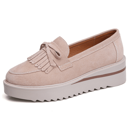 Comfy Slip-On Suede Tassel Platform Shoes Beige Shoes