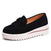 Comfy Slip-On Suede Tassel Platform Shoes Black Shoes