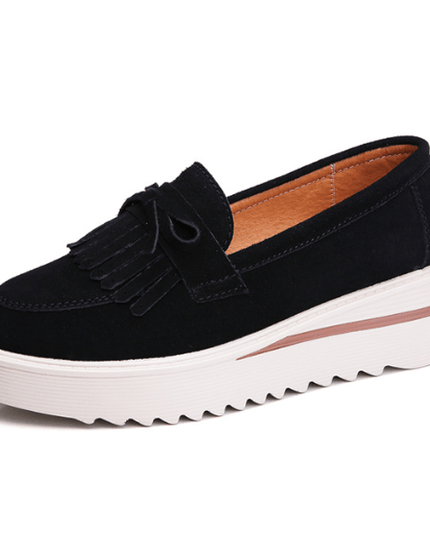 Comfy Slip-On Suede Tassel Platform Shoes Black Shoes