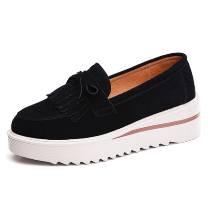 Comfy Slip-On Suede Tassel Platform Shoes Black Shoes
