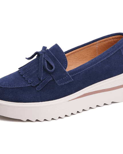Comfy Slip-On Suede Tassel Platform Shoes Blue Shoes