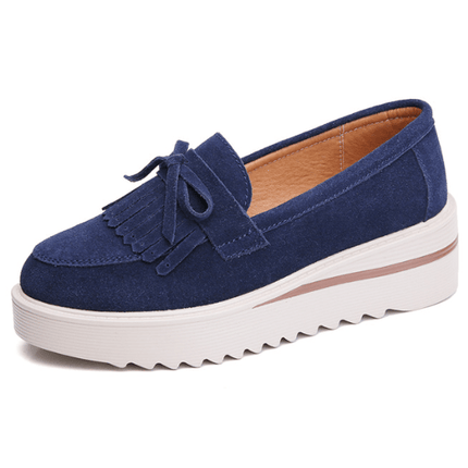 Comfy Slip-On Suede Tassel Platform Shoes Blue Shoes