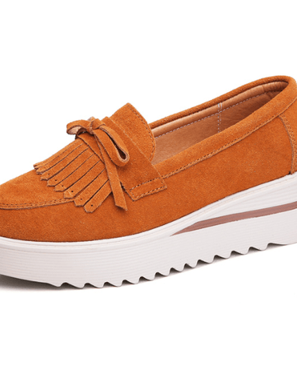 Comfy Slip-On Suede Tassel Platform Shoes Brown Shoes