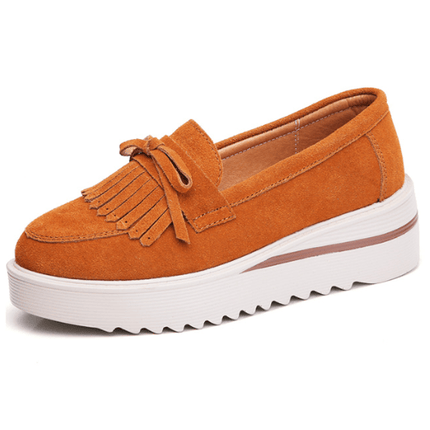 Comfy Slip-On Suede Tassel Platform Shoes Brown Shoes