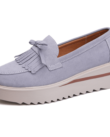 Comfy Slip-On Suede Tassel Platform Shoes Grey Shoes