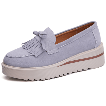 Comfy Slip-On Suede Tassel Platform Shoes Grey Shoes