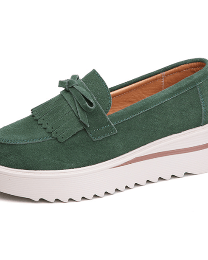 Comfy Slip-On Suede Tassel Platform Shoes Green Shoes