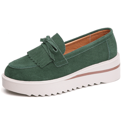 Comfy Slip-On Suede Tassel Platform Shoes Green Shoes