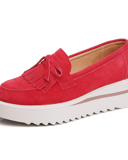 Comfy Slip-On Suede Tassel Platform Shoes Red Shoes