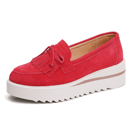 Comfy Slip-On Suede Tassel Platform Shoes Red Shoes