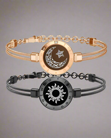 Sun and Moon totwoo Love Bracelets,Long Distance Relationship touch Light up & Vibrate Bracelets for Couples, Gifts Snake Black Gold Jewellery