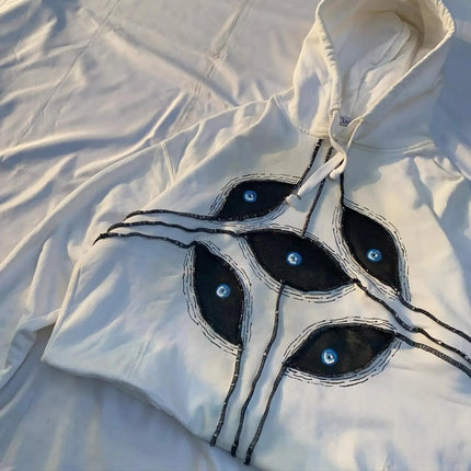 Harajuku Eye Patchwork Hoodie White Men's Hoodie