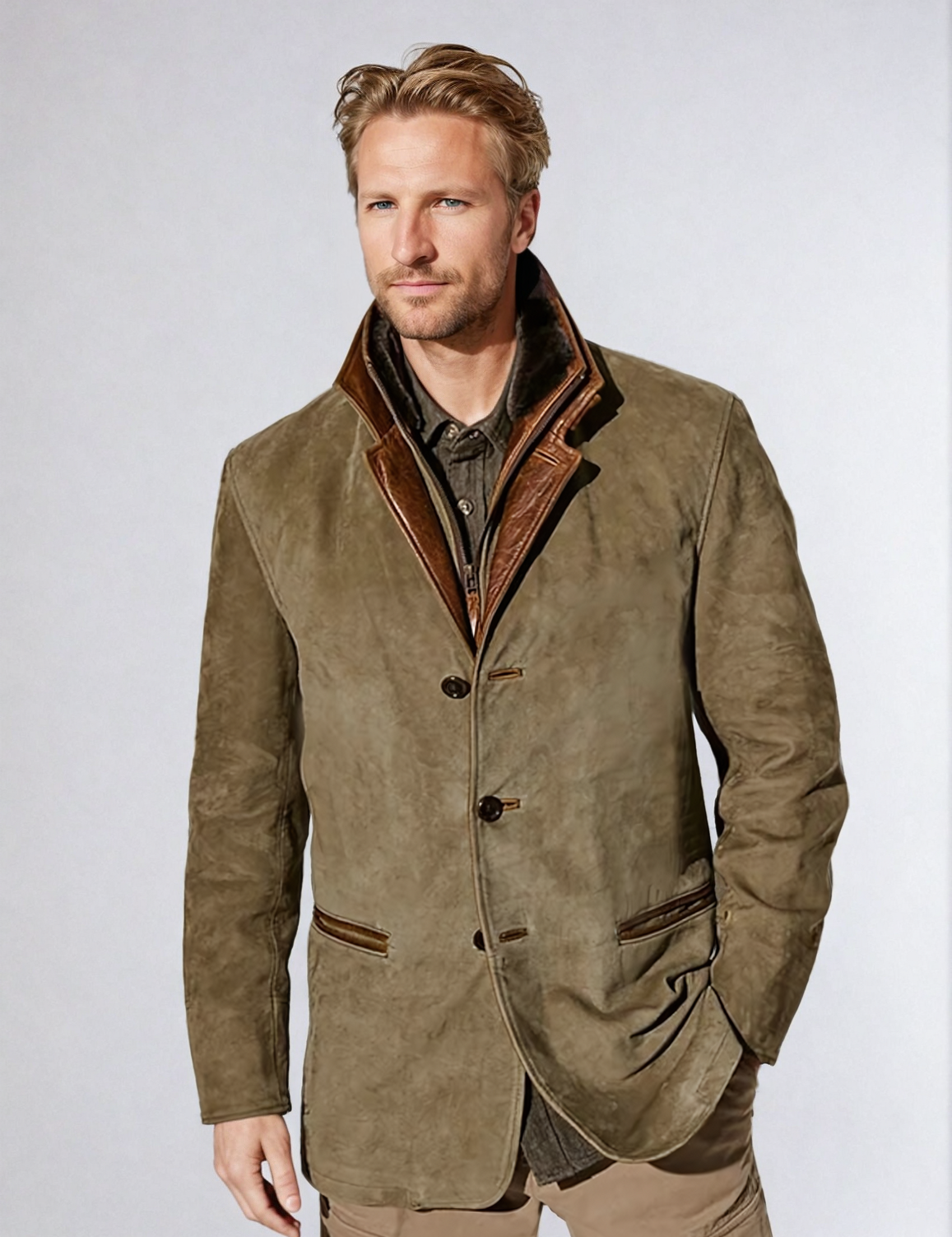 Men's Vintage Buckskin Leather Jacket Khaki Vintage Buckskin Leather Jacket