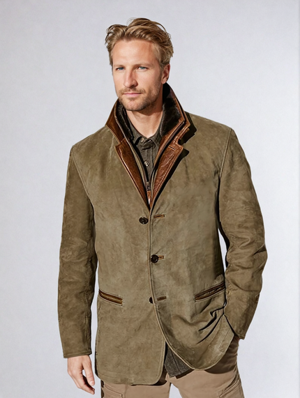 Men's Vintage Buckskin Leather Jacket Khaki Vintage Buckskin Leather Jacket