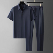 Men’s Two-Piece Pant Set – Short Sleeve Polo Shirt & Ankle-Length Pants Blue Men Set