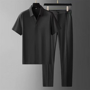 Men’s Two-Piece Pant Set – Short Sleeve Polo Shirt & Ankle-Length Pants Black Men Set