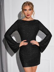 Elena | Glitter Mesh Flounce Sleeve Dress Dresses
