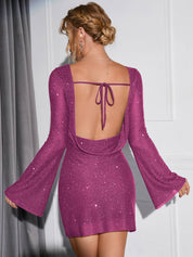 Elena | Glitter Mesh Flounce Sleeve Dress Dresses