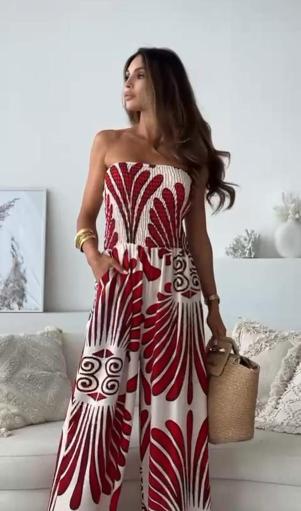 Denise | Women's Vintage Jumpsuit Red Jumpsuit