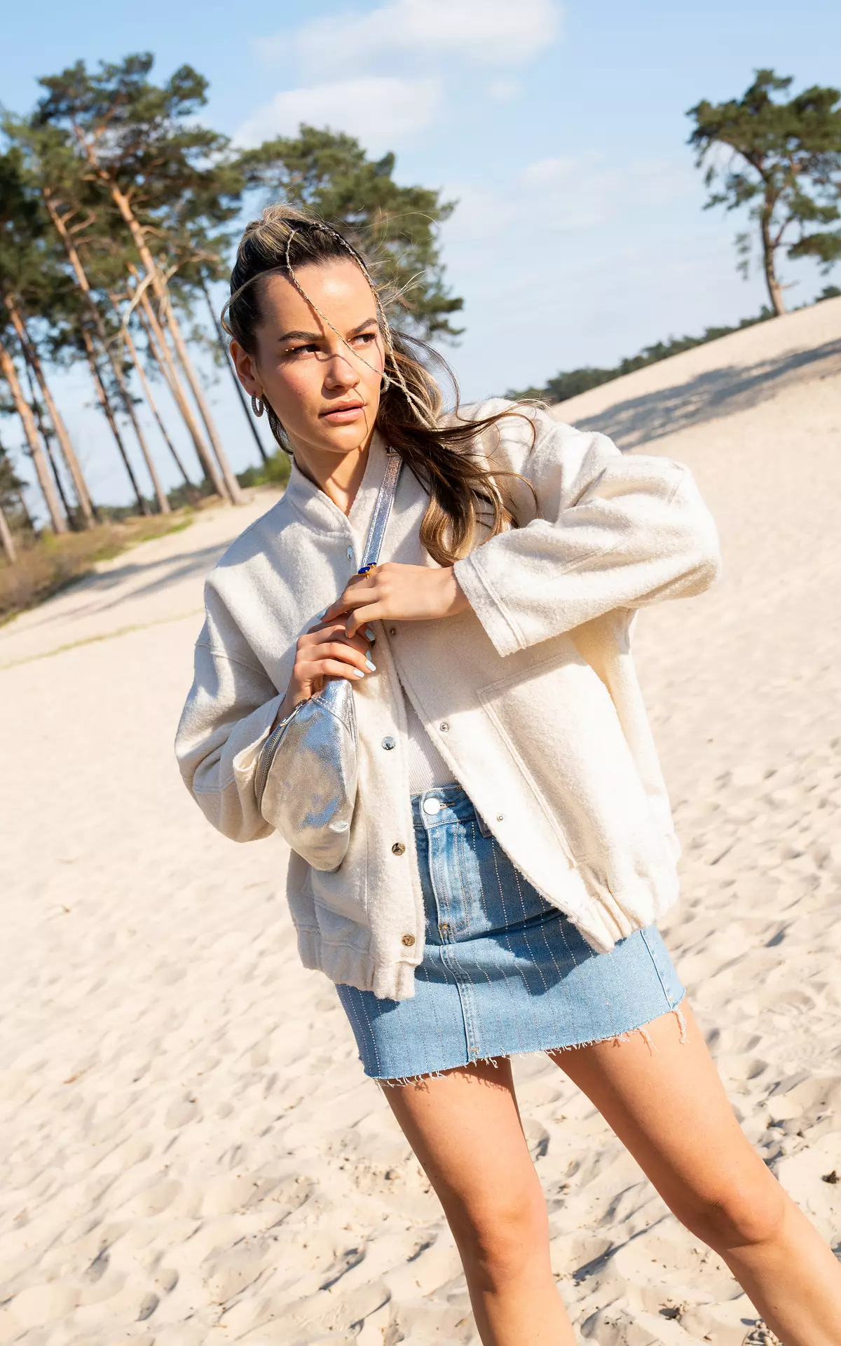 Women's Oversized Tweed Bomber Jacket Jacket