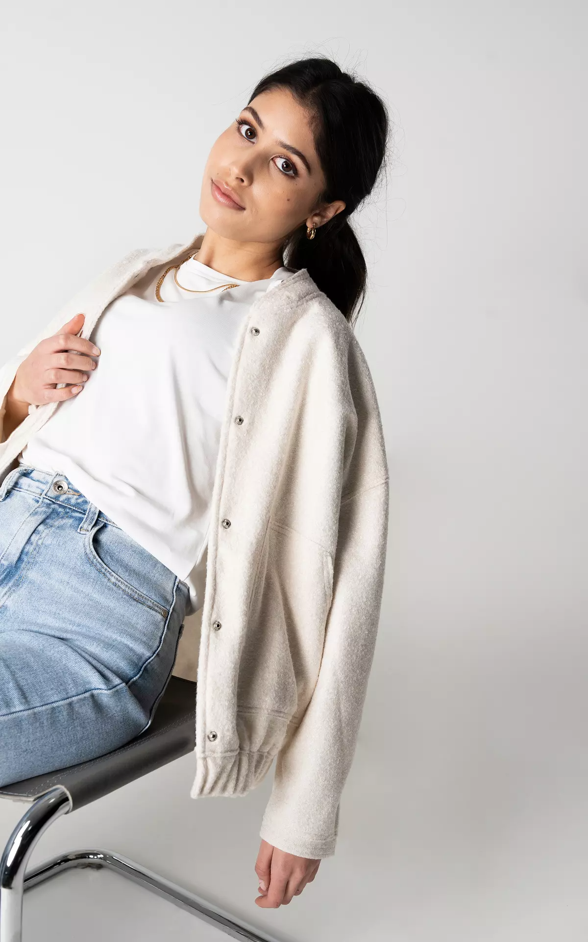 Women's Oversized Tweed Bomber Jacket Jacket