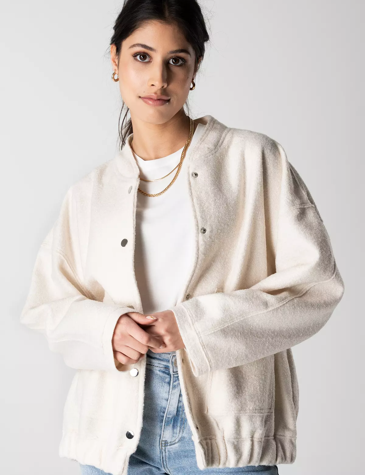 Women's Oversized Tweed Bomber Jacket Jacket