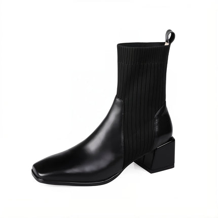 Sleeved Square Toe Boots Black Women's Footwear