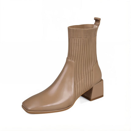 Sleeved Square Toe Boots Khaki Women's Footwear