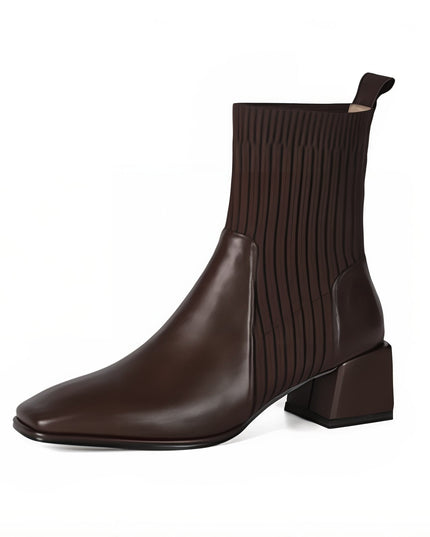 Sleeved Square Toe Boots Brown Women's Footwear