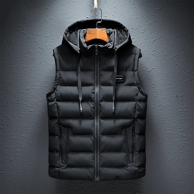 Men's Hooded Casual Vest Jacket Black Jacket