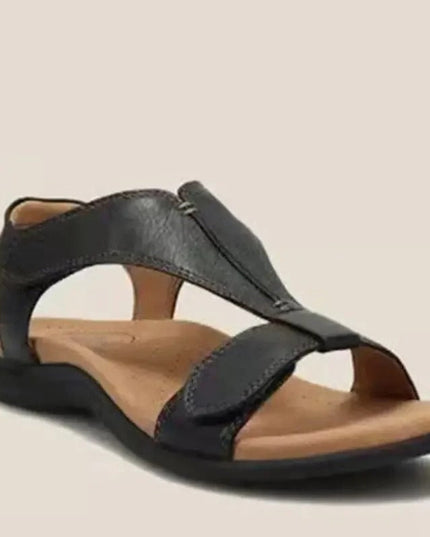 Adjustable Leather Orthopedic Sandals With Arch Support Black Women Sandals