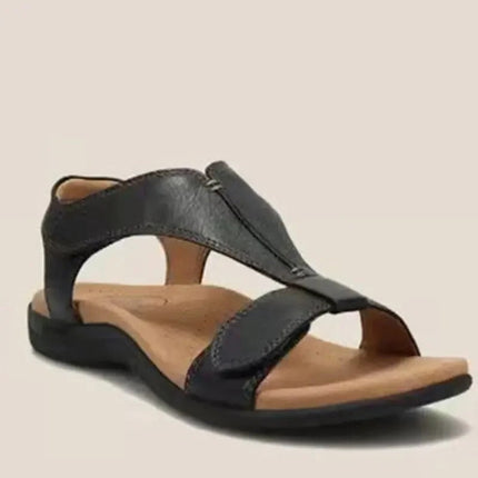 Adjustable Leather Orthopedic Sandals With Arch Support Black Women Sandals