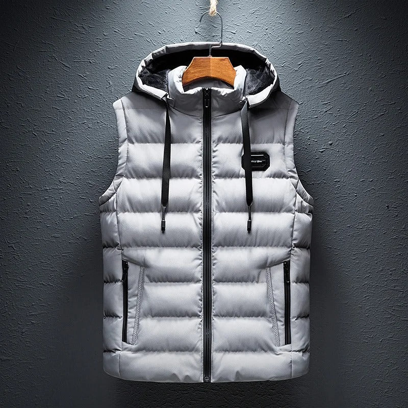 Men's Hooded Casual Vest Jacket Light Grey Jacket