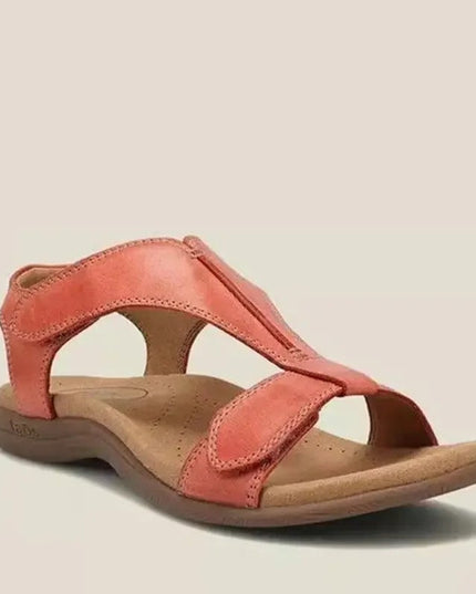 Adjustable Leather Orthopedic Sandals With Arch Support Orange Women Sandals