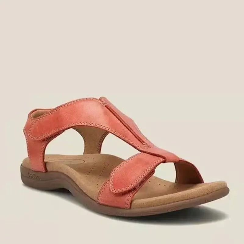 Adjustable Leather Orthopedic Sandals With Arch Support Orange Women Sandals