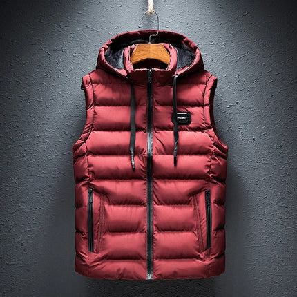 Men's Hooded Casual Vest Jacket Red Jacket