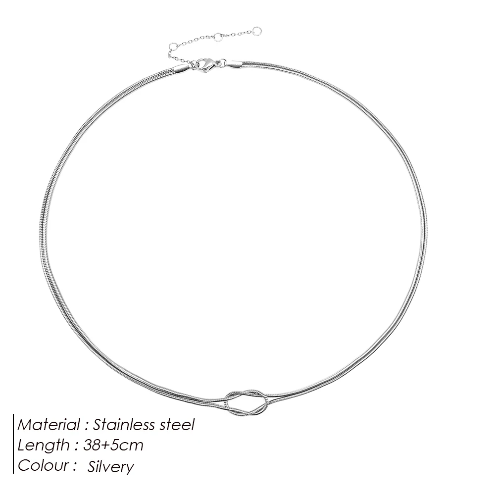 Twist Knot Snake Chain Choker Silver 15+2 in Necklace