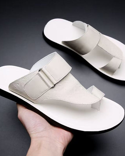 Ashmere Leather Sandals – Textured Premium Leather Slides White Sandals